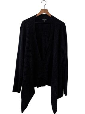 Eileen Fisher Marled Charcoal Gray Linen Blend Waterfall Open Front Cardigan